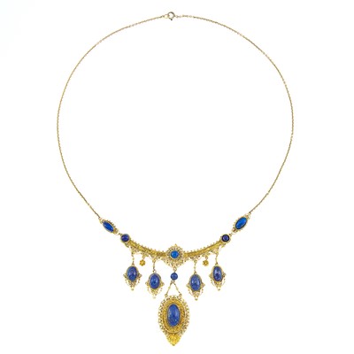 Lot 2223 - Gold, Low Karat Gold and Lapis Fringe Necklace