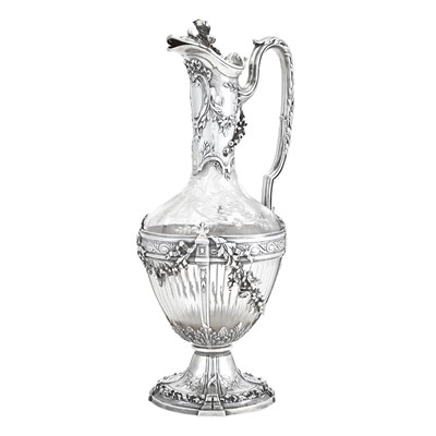 Lot 116 - French Silver Mounted Etched Glass Claret Jug