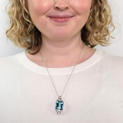 Lot 1044 - Shreve Crump & Low White Gold, Aquamarine and Diamond Pendant with Chain Necklace