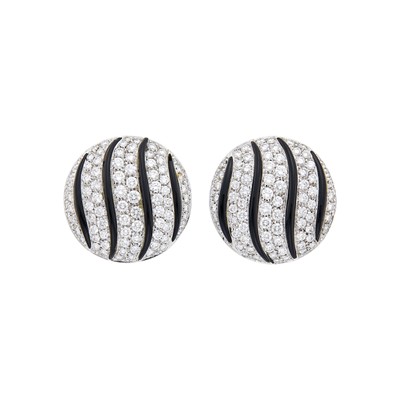 Lot 1216 - Pair of White Gold, Black Onyx and Diamond Earclips