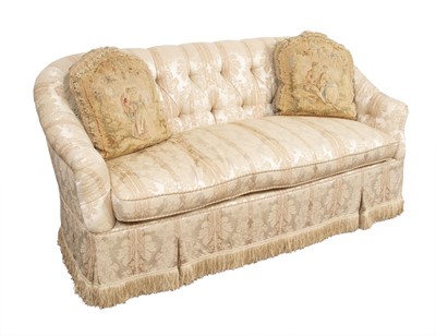 Lot 203 - Button Backed Fringe Upholstered Two-Seat Sofa