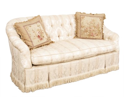 Lot 223 - Button Backed Fringe Upholstered Two-Seat Sofa