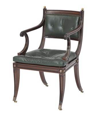 Lot 386 - Regency Brass-Mounted Mahogany and Part-Ebonized Caned Armchair