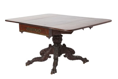 Lot 276 - Classical Mahogany and Gilt Stencil Decorated Drop Leaf Table