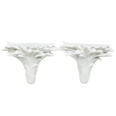 Lot 410 - Pair of White Painted Composition Palm Tree Wall Pockets