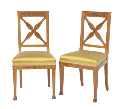 Lot 458 - Pair of Continental Neoclassical Inlaid Maple Side Chairs
