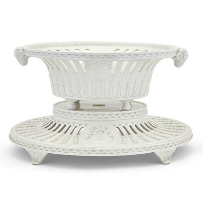 Lot 388 - Continental Glazed Pottery Basket and Stand