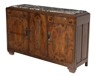 Lot 134 - French Art Deco Burlwood Marble Top Cabinet