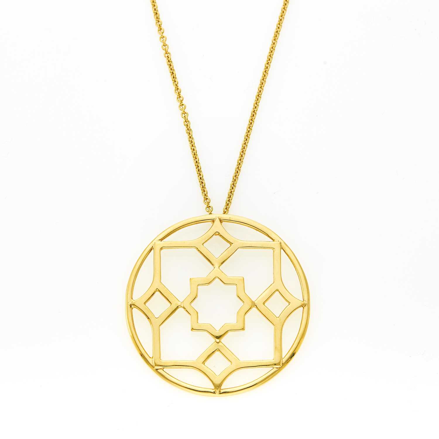 Lot 1005 - Tiffany & Co., Paloma Picasso Gold 'Zellige' Pendant with Long Chain Necklace