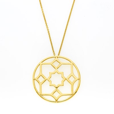 Lot 1005 - Tiffany & Co., Paloma Picasso Gold 'Zellige' Pendant with Long Chain Necklace