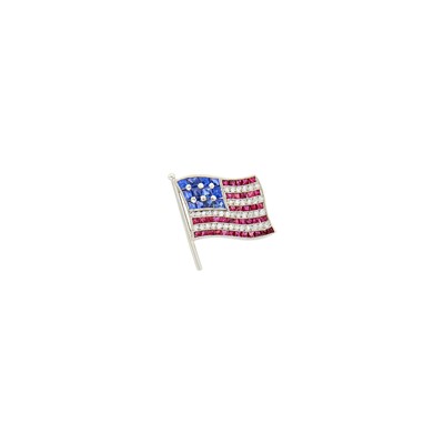 Lot 174 - Cartier Platinum, Ruby, Sapphire and Diamond American Flag Pin