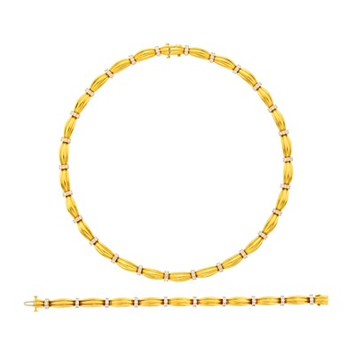 Lot 161 - Tiffany & Co. Gold and Diamond Necklace and Bracelet