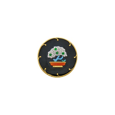 Lot 183 - Cartier Paris Gold, Platinum, Enamel, Coral, Diamond and Cabochon Emerald Bonsai Rouge Pot