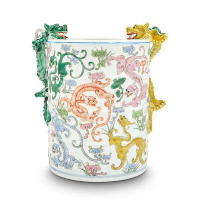Lot 253 - A Chinese Enameled Porcelain Brush Pot