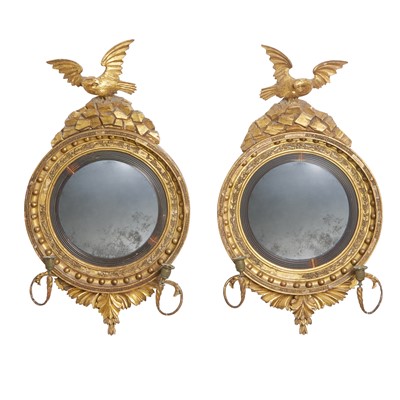 Lot 402 - Pair of George IV Giltwood Girandole Convex Mirrors