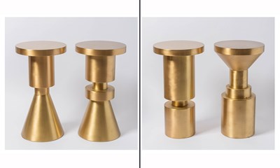 Lot 850 - Set of Four Anna Karlin Brass Plated Steel "Chess" Stools