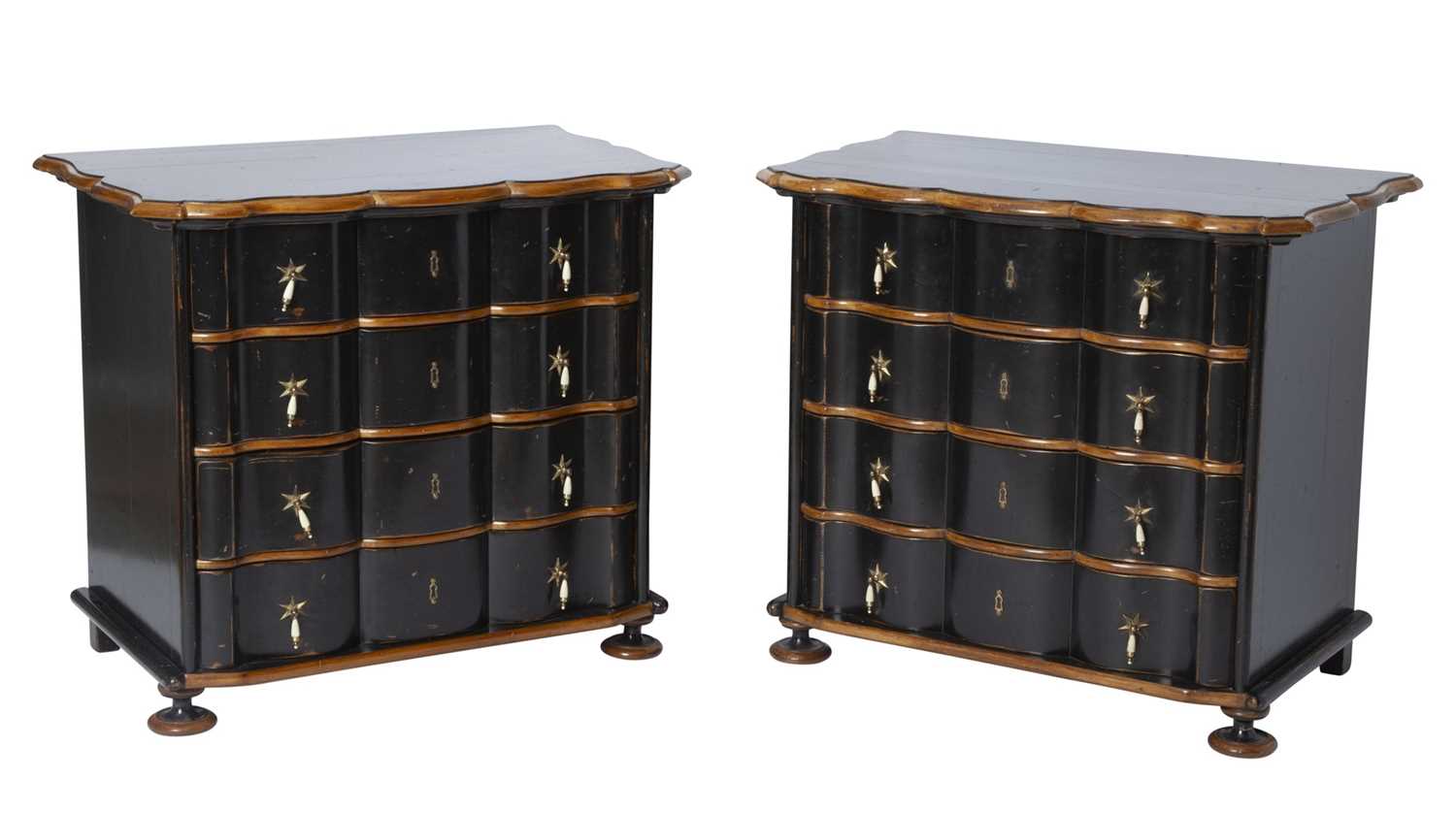 Lot 403 - Pair of Black Painted "Dorothy Draper" Style Chest of Drawers