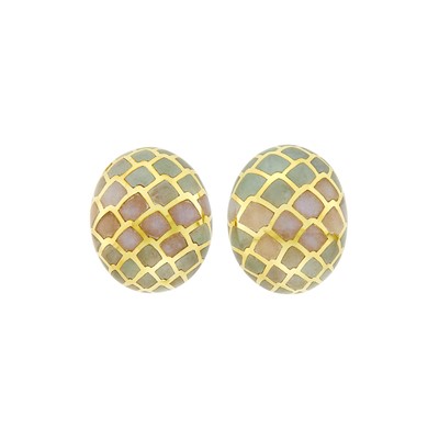 Lot 168 - Angela Cummings Pair of Gold and Multicolored Jade Earclips