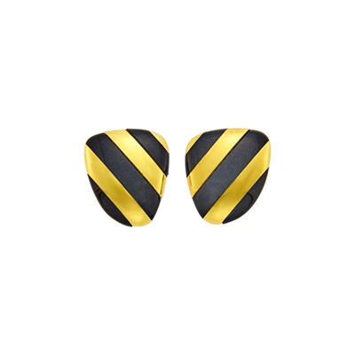 Lot 1019 - Tiffany & Co. Pair of Gold and Black Jade Earclips