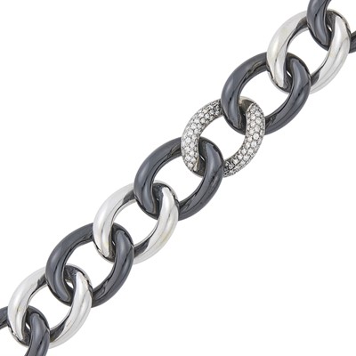 Lot 68 - White Gold, Diamond and Hematite Oval Link Bracelet
