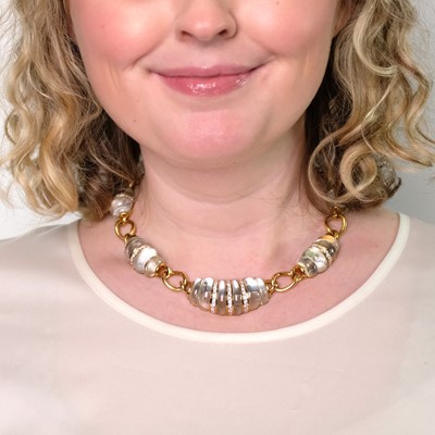 Lot 59 - Gold, Carved Rock Crystal and Diamond Necklace