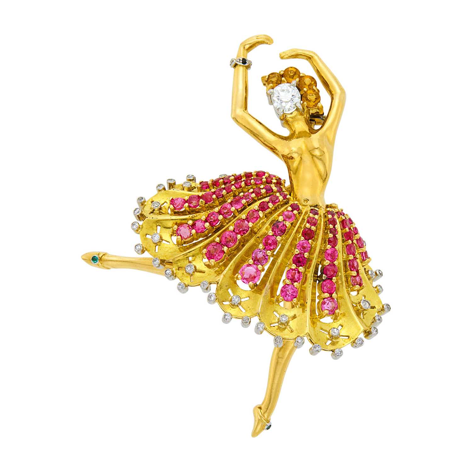 Lot 46 - Gold, Platinum, Diamond and Gem-Set Ballerina Brooch