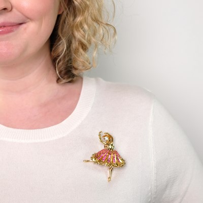 Lot 46 - Gold, Platinum, Diamond and Gem-Set Ballerina Brooch
