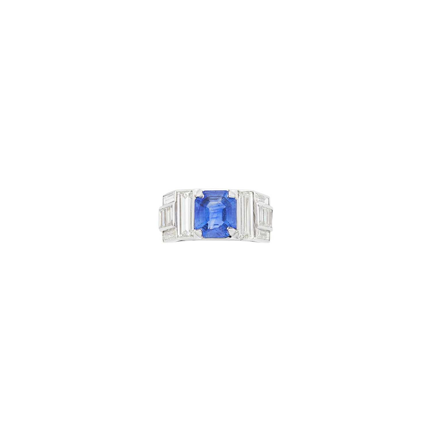 Lot 289 - Platinum, Kashmir Sapphire and Diamond Ring, France