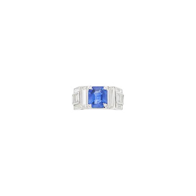 Lot 289 - Platinum, Kashmir Sapphire and Diamond Ring, France