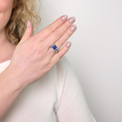 Lot 289 - Platinum, Kashmir Sapphire and Diamond Ring, France