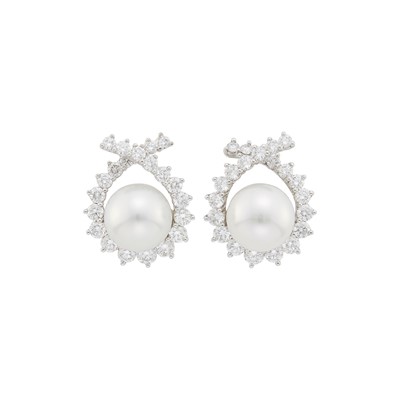 Lot 1219 - Angela Cummings, Assael Pair of Platinum, White Gold, South Sea Cultured Pearl and Diamond Earclips