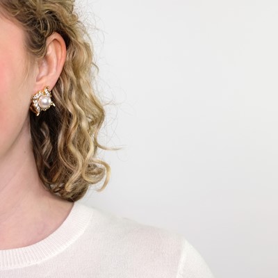 Lot 35 - Angela Cummings for Assael Pair of Gold, Platinum, South Sea Cultured Pearl and Diamond Earclips