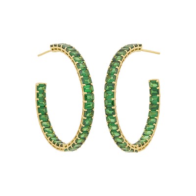 Lot 1144 - Pair of Gold and Tsavorite Hoop Earrings