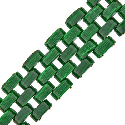 Lot 50 - Wide Gold and Malachite Link Bracelet