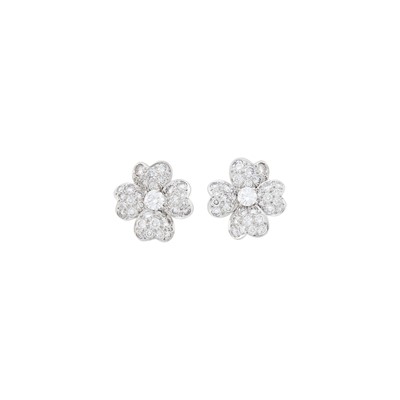 Lot 130 - Van Cleef & Arpels Pair of Platinum and Diamond 'Cosmos' Flower Earclips