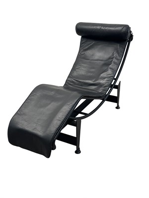 Lot 1133 - Le Corbusier Black Enameled Steel and Black Leather LC4 Chaise Lounge