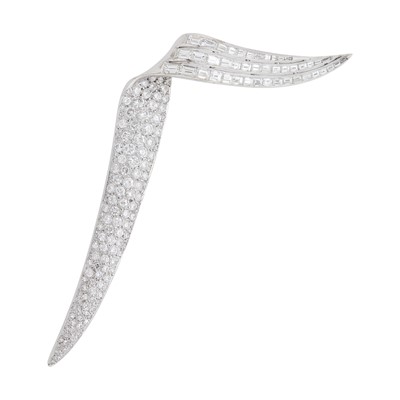 Lot 1210 - Palladium and Diamond Flared Ribbon Pendant-Brooch