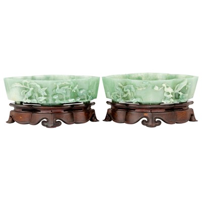 Lot 500a - A Pair of Chinese Quatrefoil Jadeite Bowl