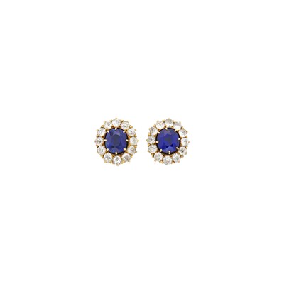 Lot 1082 - Pair of Antique Gold, Sapphire and Diamond Earrings