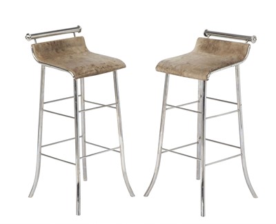 Lot 430 - Pair of Leather and Chrome Bar Stools
