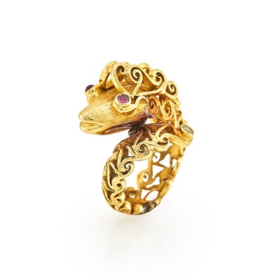 Lot 2037 - Gold, Diamond and Cabochon Ruby Fish Ring