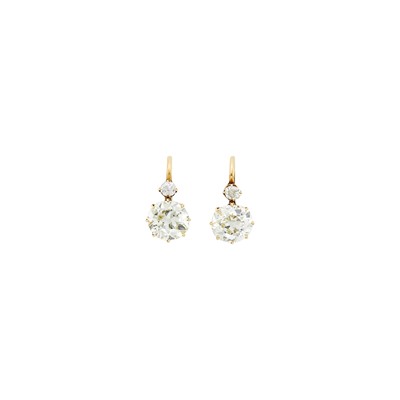 Lot 155 - Pair of Antique Gold and Diamond Earrings