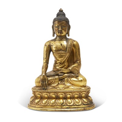 Lot 743 - A Sino-Tibetan Gilt Bronze figure of Shakyamuni