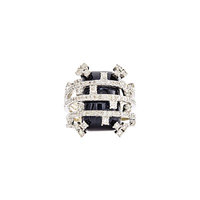 Lot 1279 - White Gold, Black Onyx and Diamond Ring
