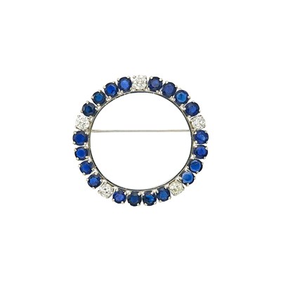 Lot 1223 - White Gold, Sapphire and Diamond Circle Brooch