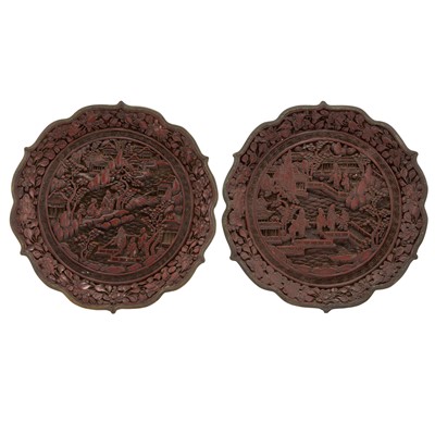 Lot 163 - A Pair of Chinese Faux Cinnabar Dishes