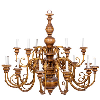 Lot 242 - Eighteen-Light Wooden Chandelier
