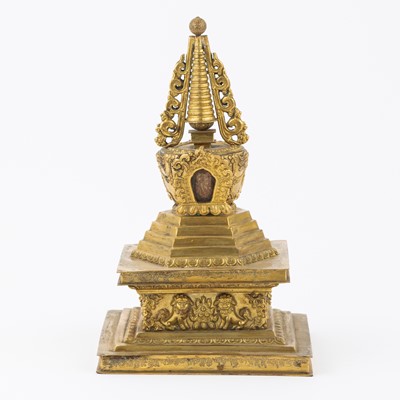 Lot 753 - A Tibetan Gilt Copper Alloy Stupa