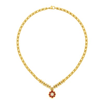 Lot 1081 - Fred Paris Gold, Diamond and Cabochon Ruby Pendant-Necklace