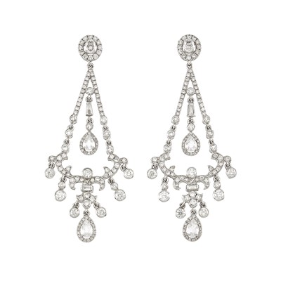 Lot 2079 - Pair of White Gold and Diamond Pendant-Earrings